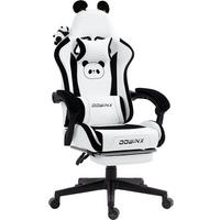 GAMING Stuhl & Lendenwirbelstütze/Hoher Rückenlehne/Fußstütze PU-Leder - Weiß Hochglanz, Leder (72/118/72cm)