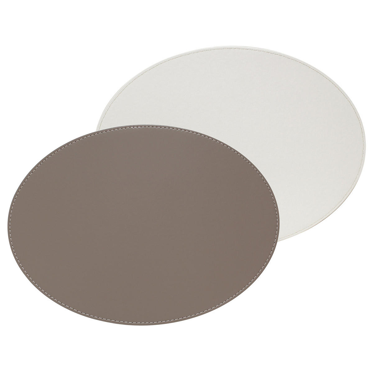 PLATZSET oval 45 x 34 cm taupe / weiß - Weiß, Textil (45/34/0.5cm) - Freeform