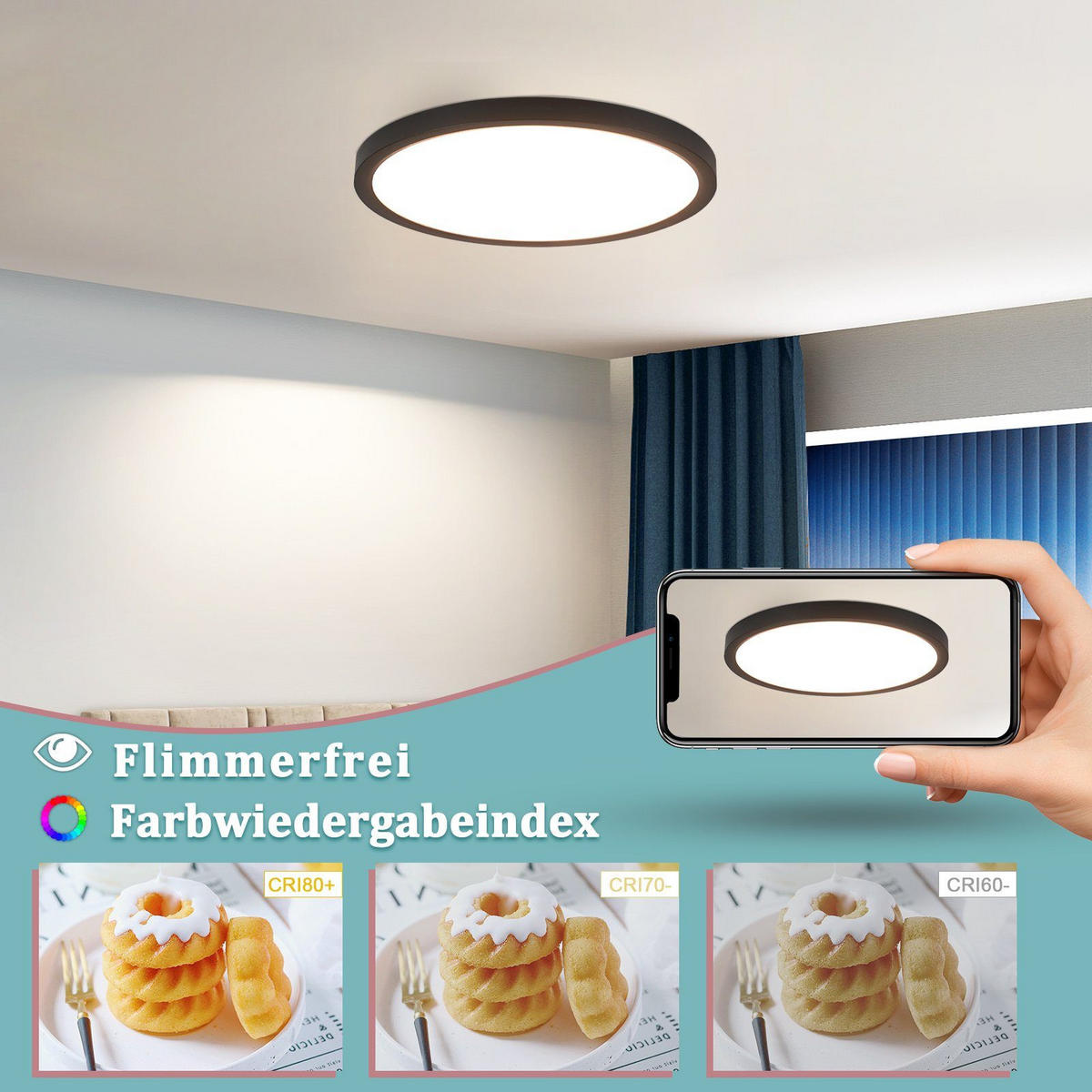 LED-DECKENLEUCHTE Julia 30/30/3 cm - Schwarz, Kunststoff (30/30/3cm) - Nettlife