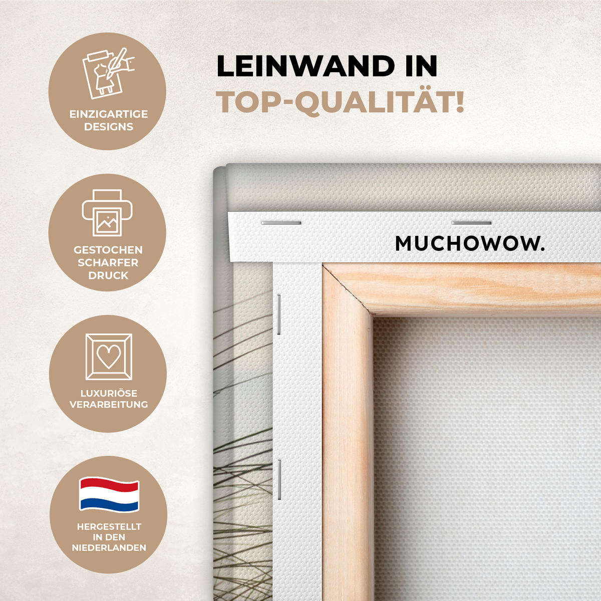 LEINWANDBILD Dünen mit Strandhafer in der Sonne des Nationalparks Schleswig-Holsteinisches Wattenmeer 60x80 cm - Creme, Textil (60/80cm) - MuchoWow