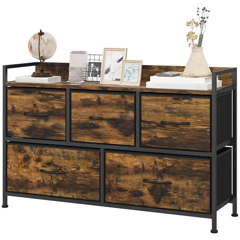 KOMMODE mit 5 Schubladen und verstellbaren Einlegeböden, 98 x 29 x 63 cm, Braun, Polyester - Braun, Textil (98/63/29cm) - SONNENH