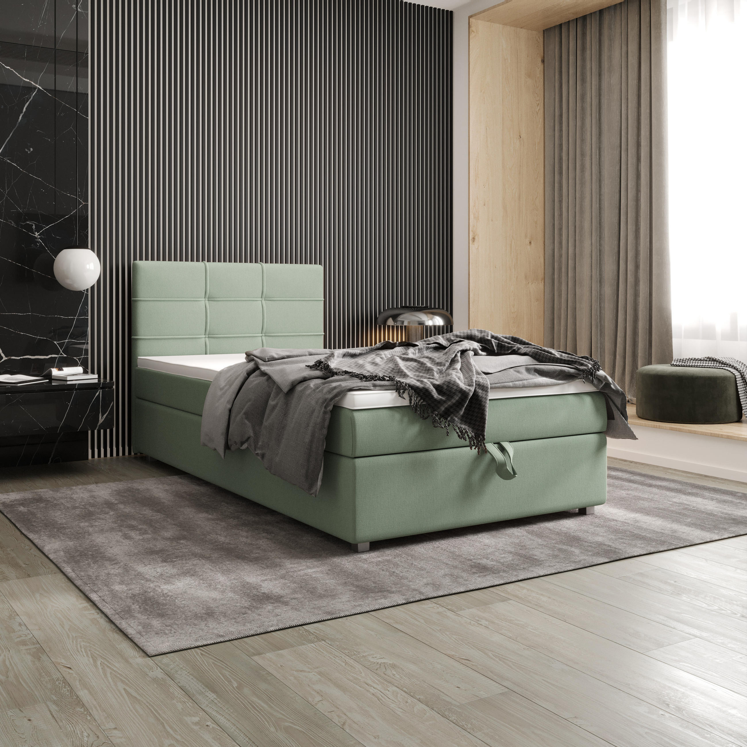 BOXBETT FADO 22 mit Matratze H3, Bonell und Topper 80x200 Cosmic 16 - Grün, Textil (80/200cm) - Bedante