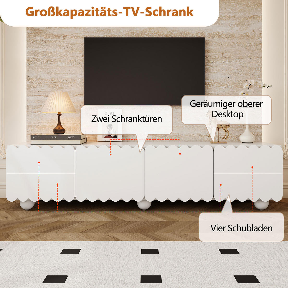 TV-SCHRANK Weiß 175/38/37 cm Doppeltüren Schubladen Flach - Weiß, Karton (38/37/175cm) - PANGIVO