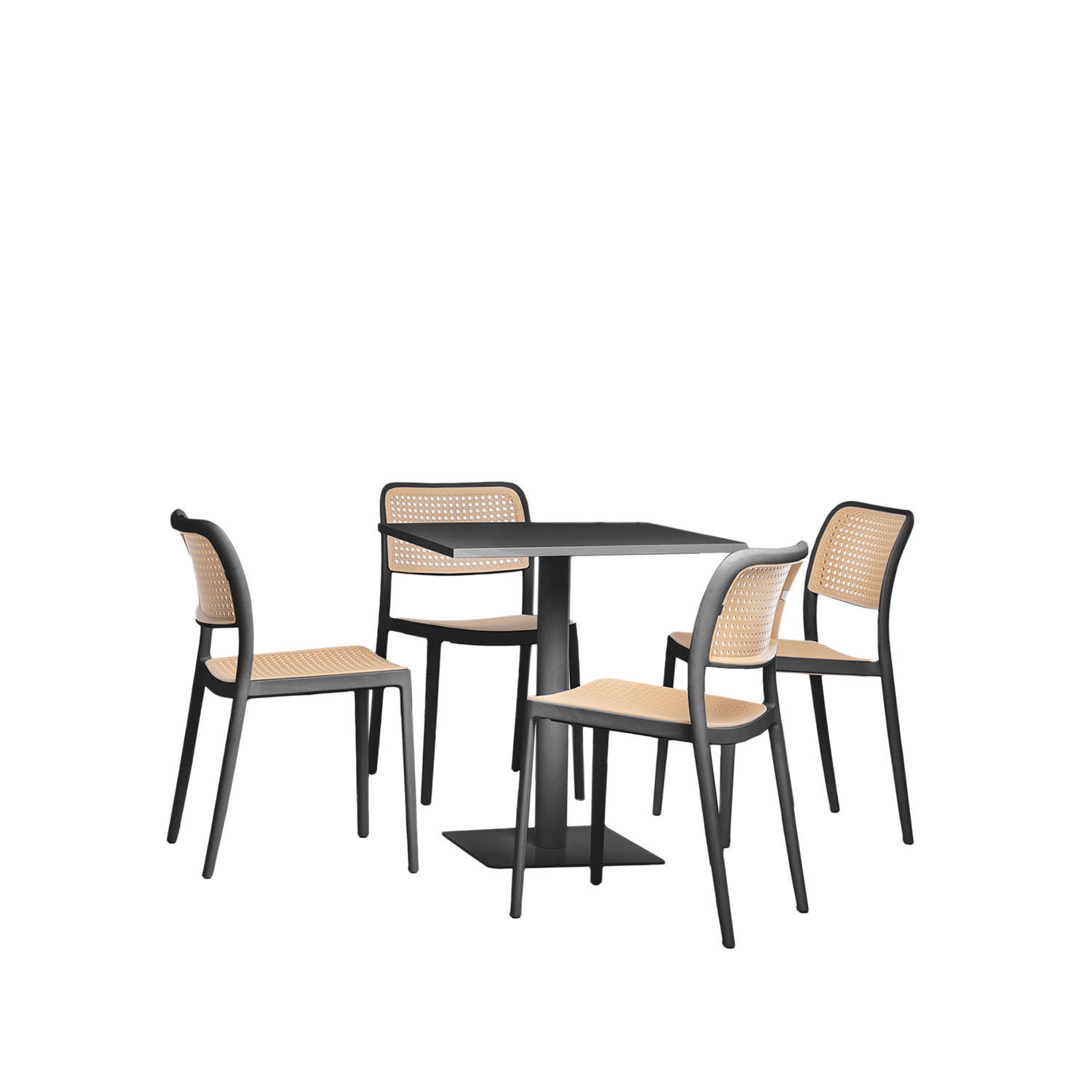 GARTEN-SET mit Tisch und 4 stapelbaren Stühlen in Schwarz Kaira - Schwarz, Metall - Klast Home