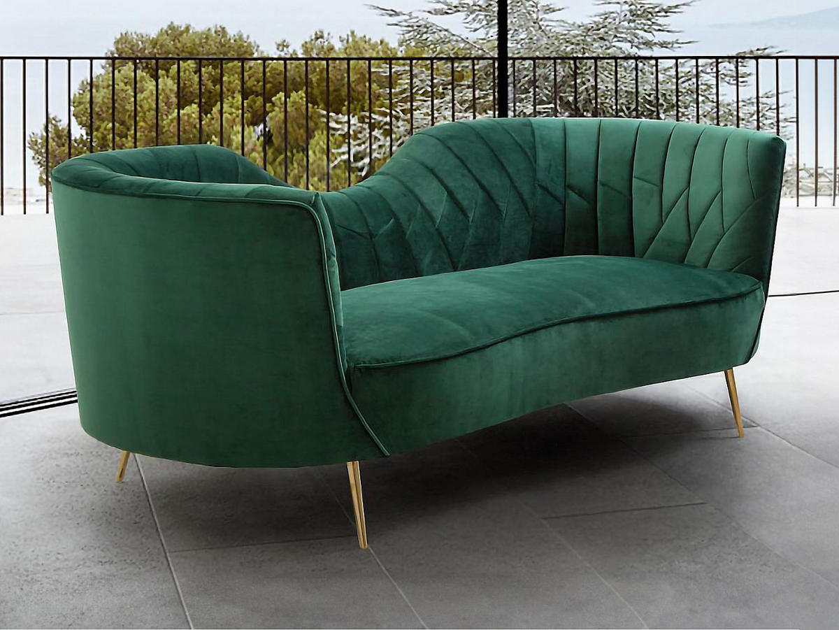 SOFA 3-Sitzer - Samt - Dunkelgrün - ADELE - Grün, Textil (198/80/85cm) - Vente-Unique