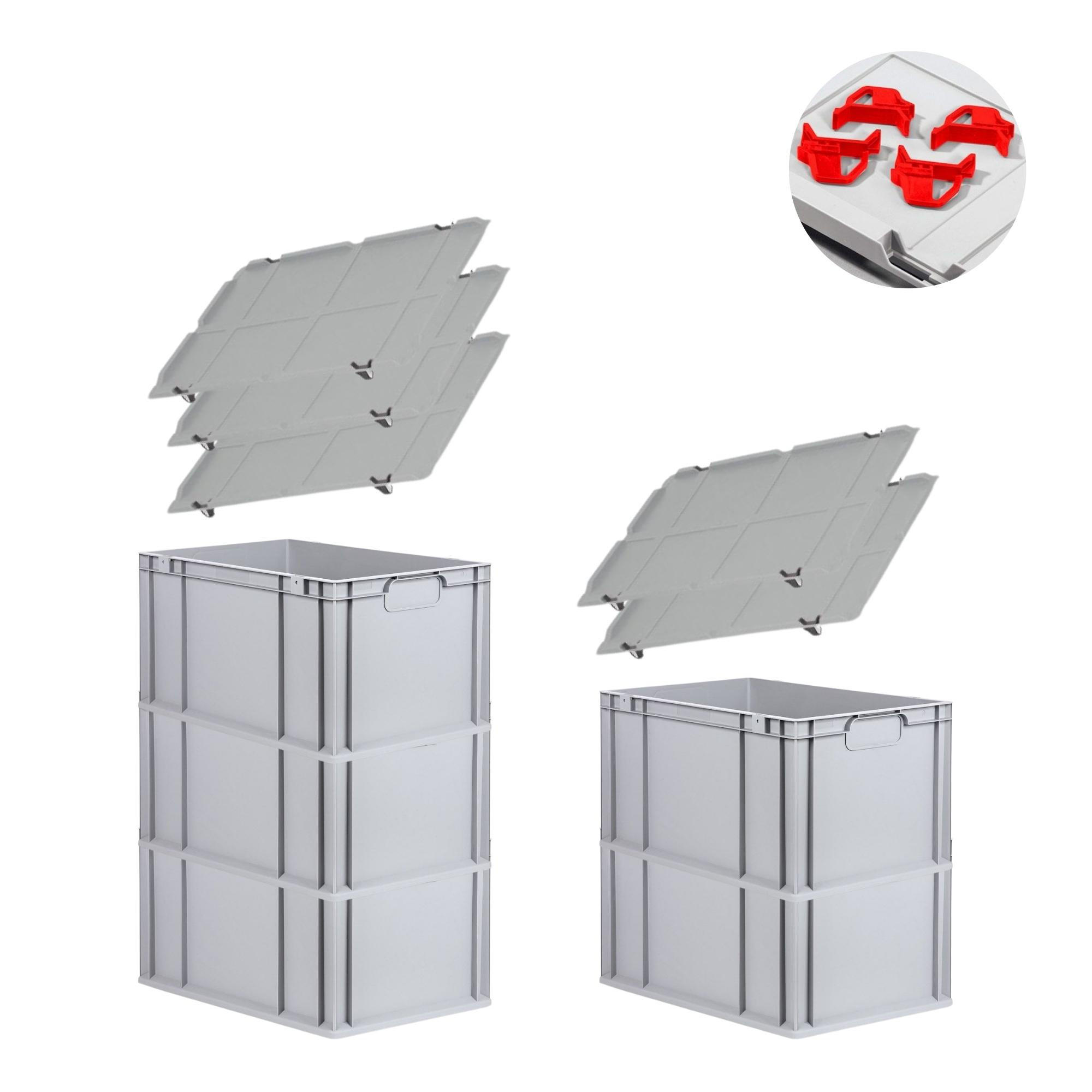 EUROBOX 5x Nextgen Economy Mit Auflagedeckel Grau/Rot Griffe Geschlossen 65 Liter - Rot, Kunststoff (40/32/60cm) - PROREGAL