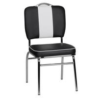 ESSZIMMERSTUHL Kunstleder mit Rückenlehne und Polstersitz Retro 50er Jahre, Schwarz 47x45x90 cm - Silberfarben/Schwarz, Textil/Metall (47/90/45cm) - KADIMA DESIGN