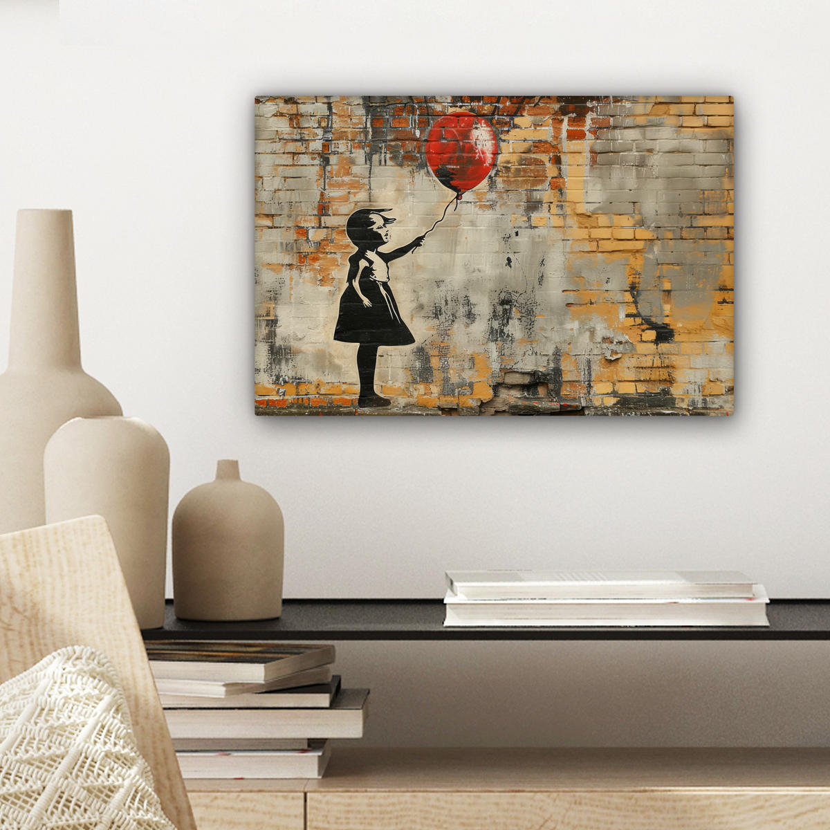 LEINWANDBILD Graffiti - Banksy - Mädchen - Straßenkunst 30x20 cm - Sandfarben, Textil (30/20cm) - MuchoWow