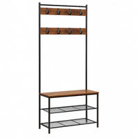 GARDEROBENBANK Holzoptik Metall Dunkelbraun Schwarz mit Schuhablage 175x70x32 cm - Dunkelbraun/Schwarz, Holzwerkstoff/Metall (32/175/70cm) - Begryf