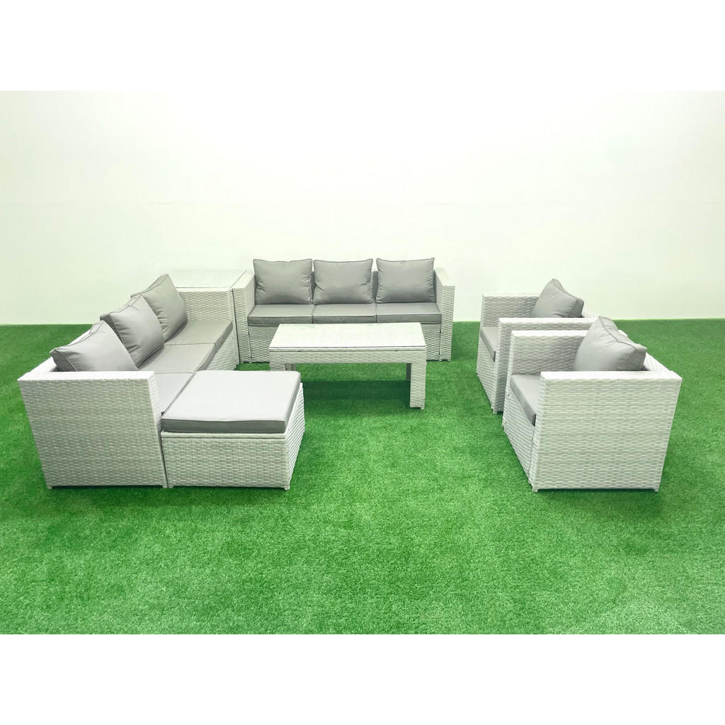 Thumbnail - Fimous Gartensofa, Hellgrau, Metall, Kunststoff, Glas, 9-Sitzer, Füllung: Schaumstoff, rechteckig, Loungemöbel, Loungemö...