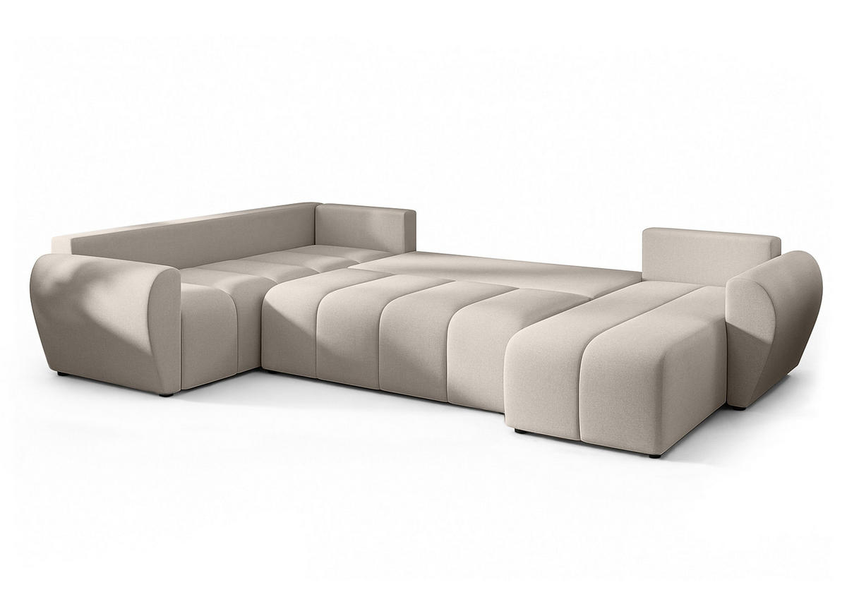 WOHNLANDSCHAFT Malatya U Form MAX Beige 311/145/80 cm mit Schlaffunktion - Beige/Schwarz, Kunststoff/Textil (303/80/208cm) - AX Living