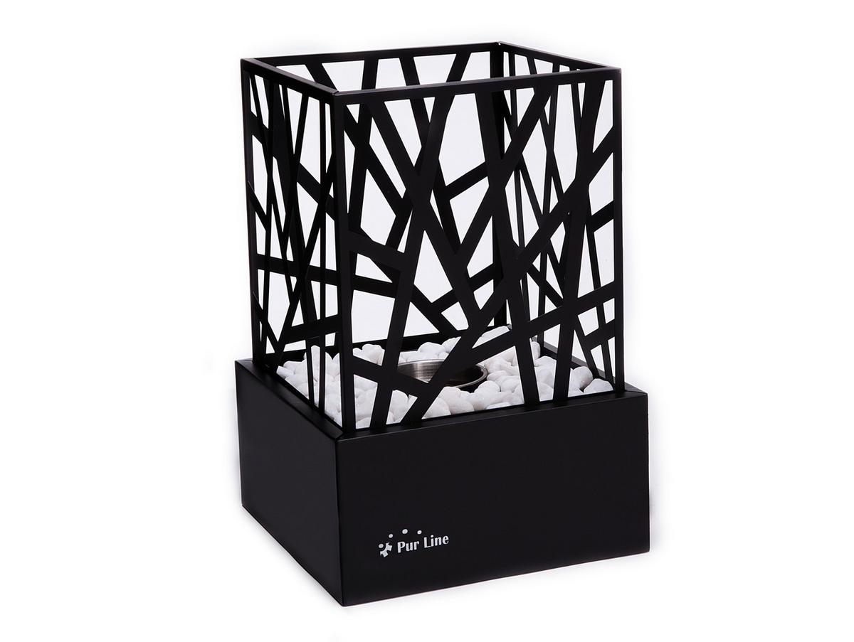 BIOETHANOL-KAMIN Schwarz Tischmodell inklusive 0.15 L Brennblock - Schwarz, Glas (22/29/22cm) - Purline