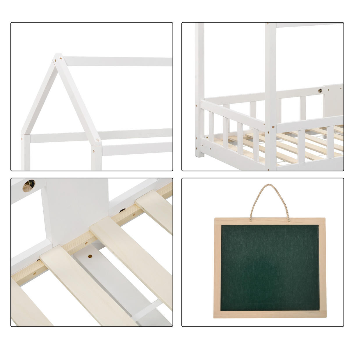 KINDERBETT 90/200 cm Weiß aus Massivholz mit Tafel und Rausfallschutz - Weiß, Holz (90/200cm) - Flora Grace