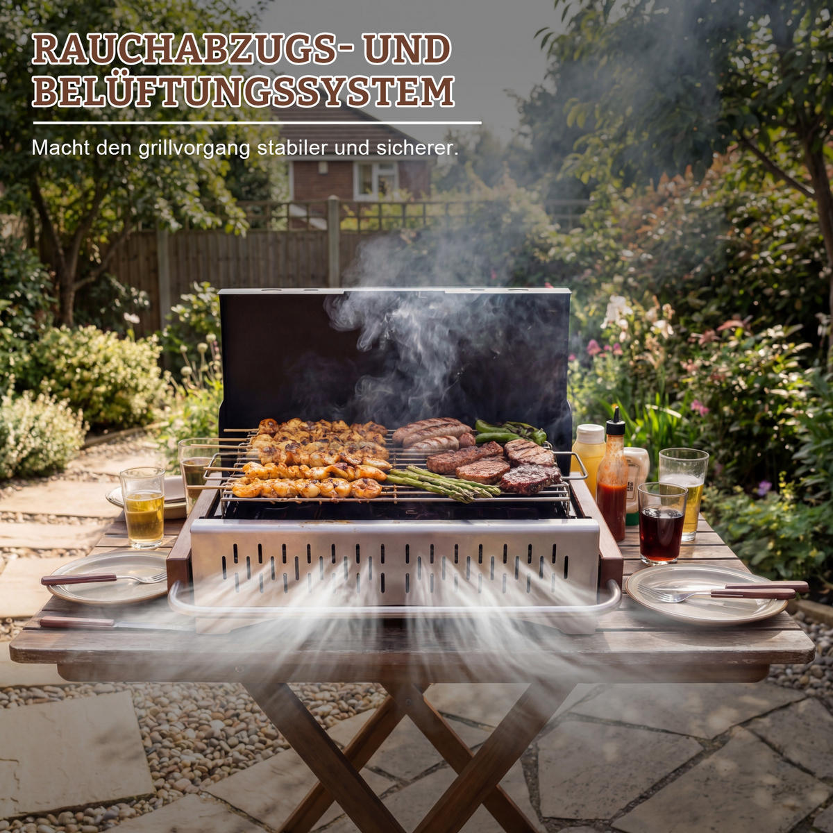 HOLZKOHLEGRILL mit Werkzeugkoffer - Silberfarben/Schwarz, Metall (37.3/33.2/50.72cm) - HOMAVO