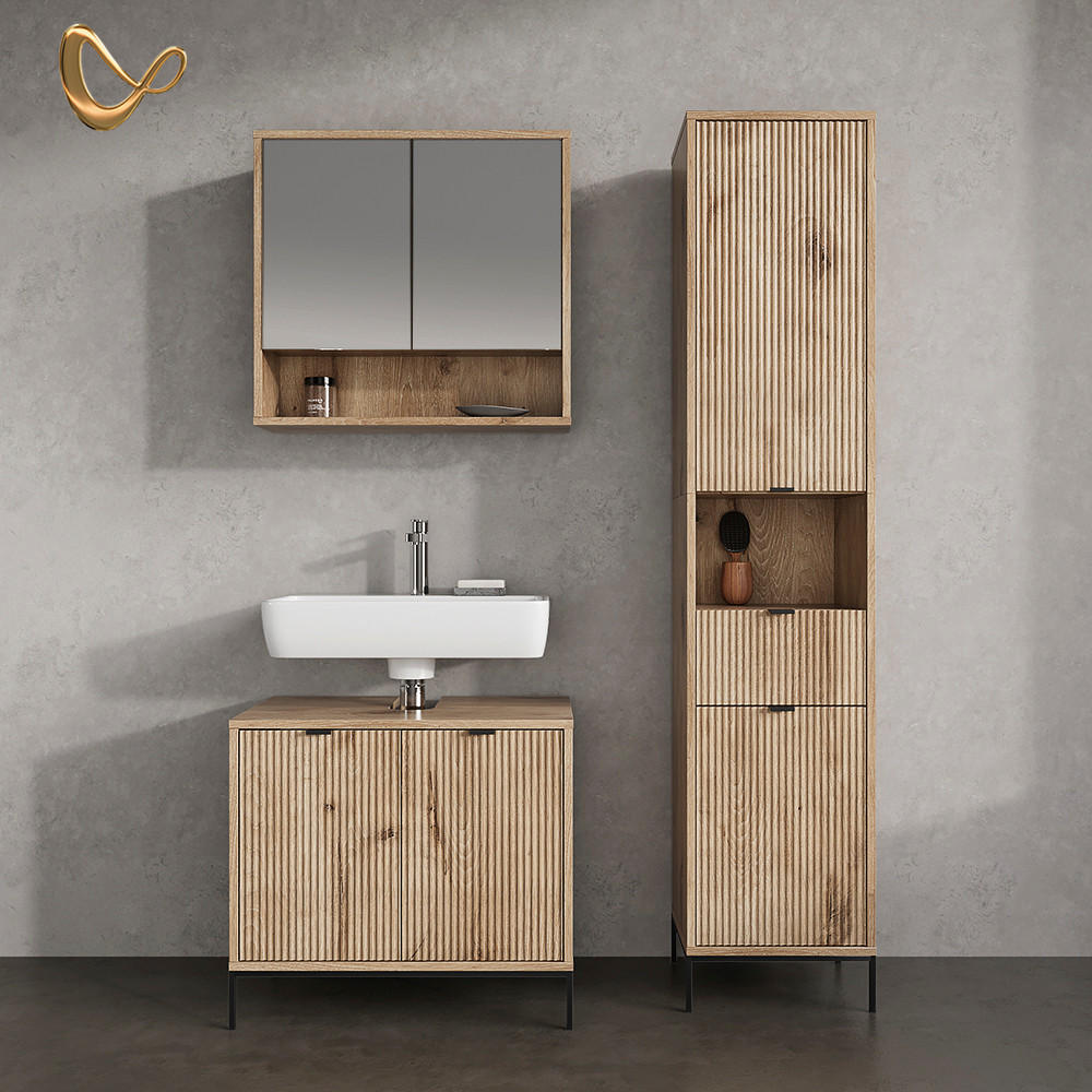 BADSCHRANK ATERNO Viking Oak 40 x 190 cm mit Tür und Schublade - Eiche Wotan, Holzwerkstoff (40/190/35cm) - Livinity®