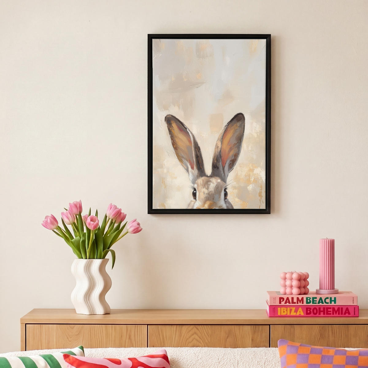 LEINWAND Bilder mit Rahmen - Hase - Ohren - Braun - 20x30 - Beige, Textil (20/30cm) - MuchoWow