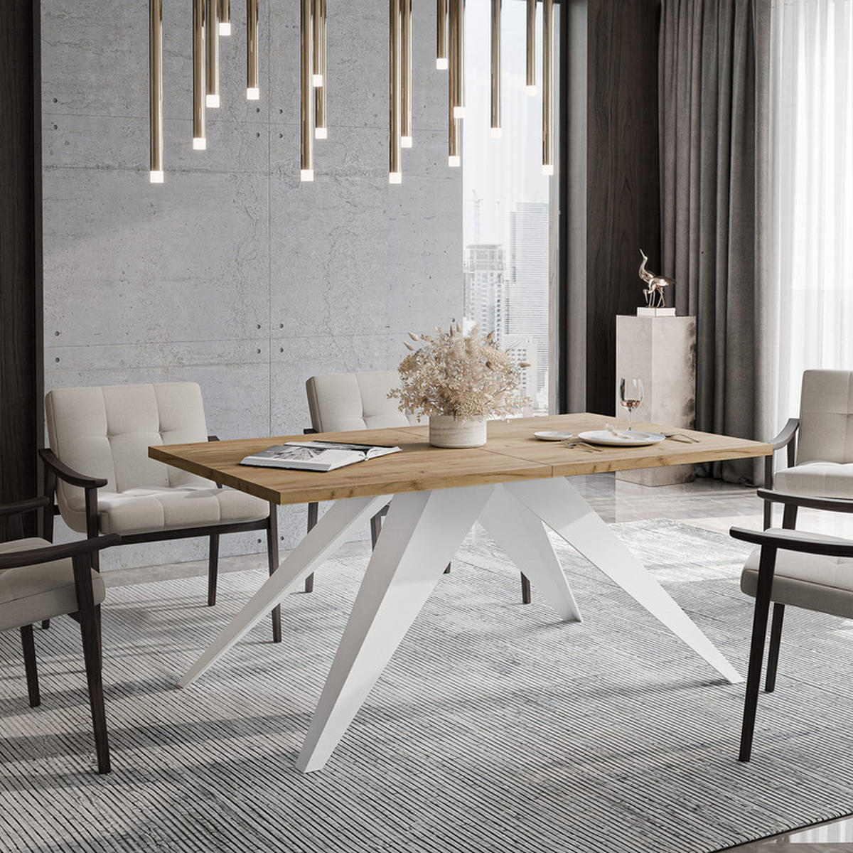 AUSZIEHTISCH XANDRO 140/80/76 cm mit Metallgestell, Weiß / Craft-Eiche - Eiche Wotan/Weiß, Holzwerkstoff/Metall (80/140/76cm) - Idohome