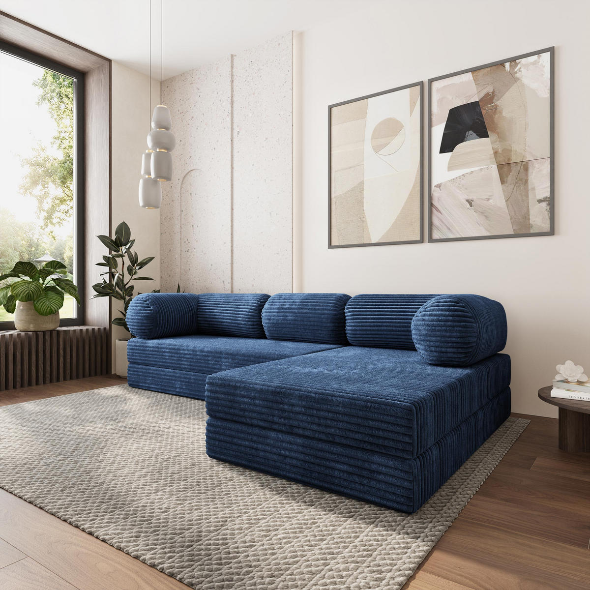 ROHOVÁ SEDAČKA ETERA modulární Boneless pohovka s funkcí spaní, modrá TILIA 77 - modrá, textil (270/160cm) - MASSENO