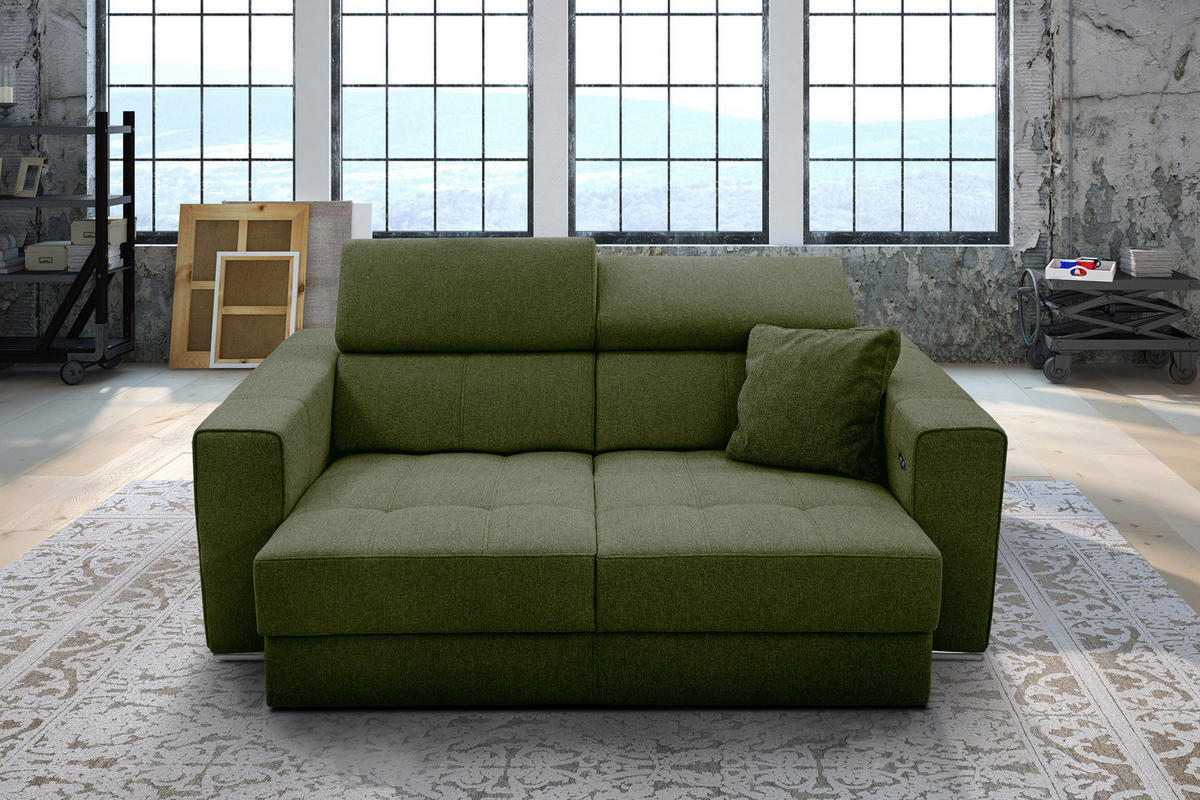 SOFA QUARTZ 3-Sitzer mit Ausziehsitz, olivgrün - Olivgrün, Holzwerkstoff/Textil (202/80/102cm) - Courtois Laville