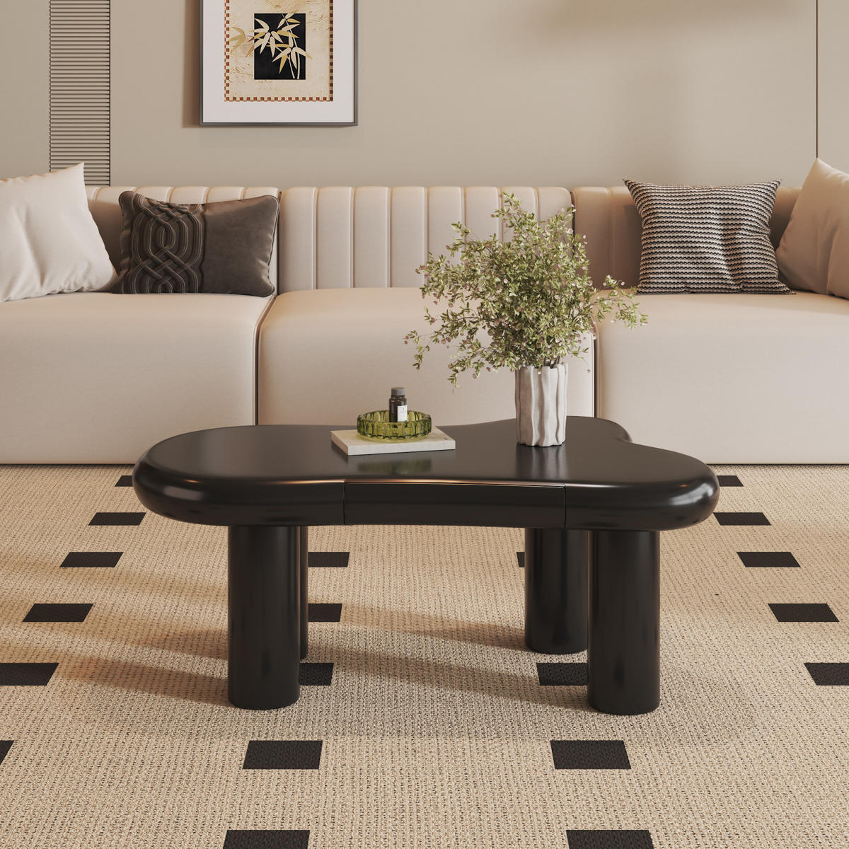 COUCHTISCH Schwarz in Wolkenform mit LED und Schubladen - Schwarz, Metall (98/65/40cm)