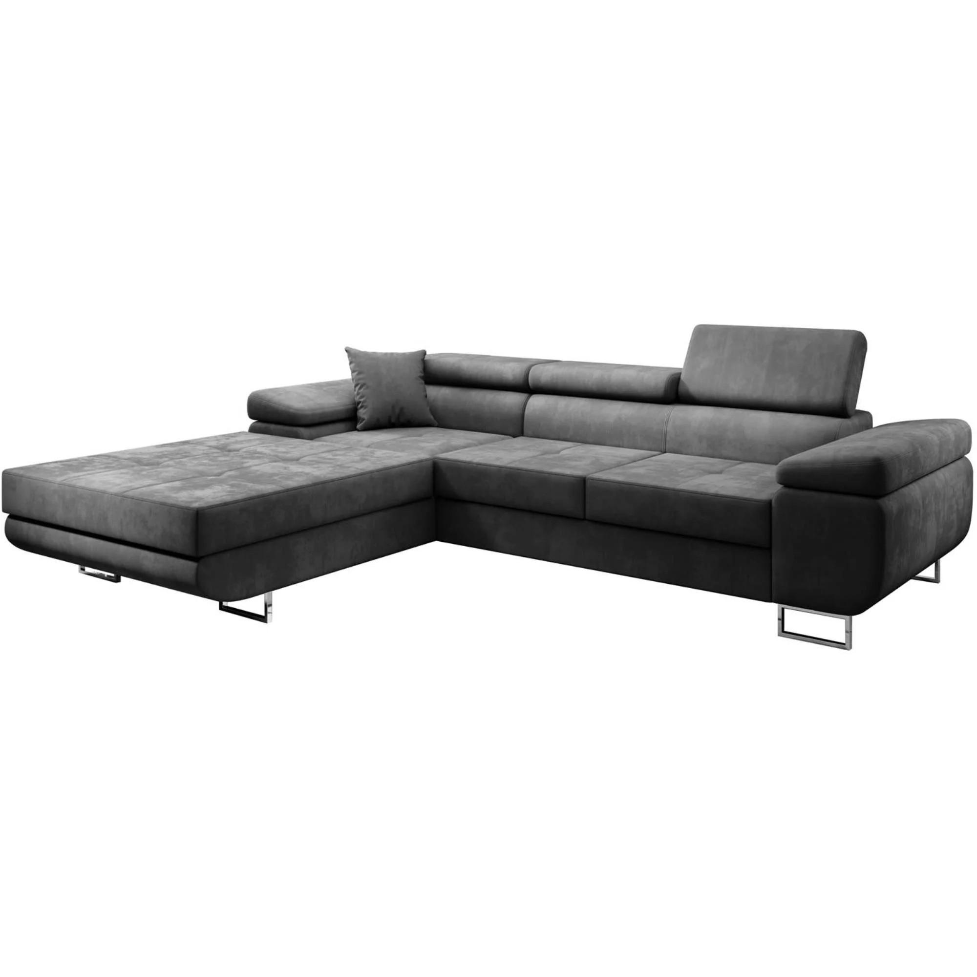 ECKSCHLAFSOFA Alons verstellbaren Kopfstützen, Grau, links - Chromfarben/Grau, Textil (275/203cm) - Beautysofa