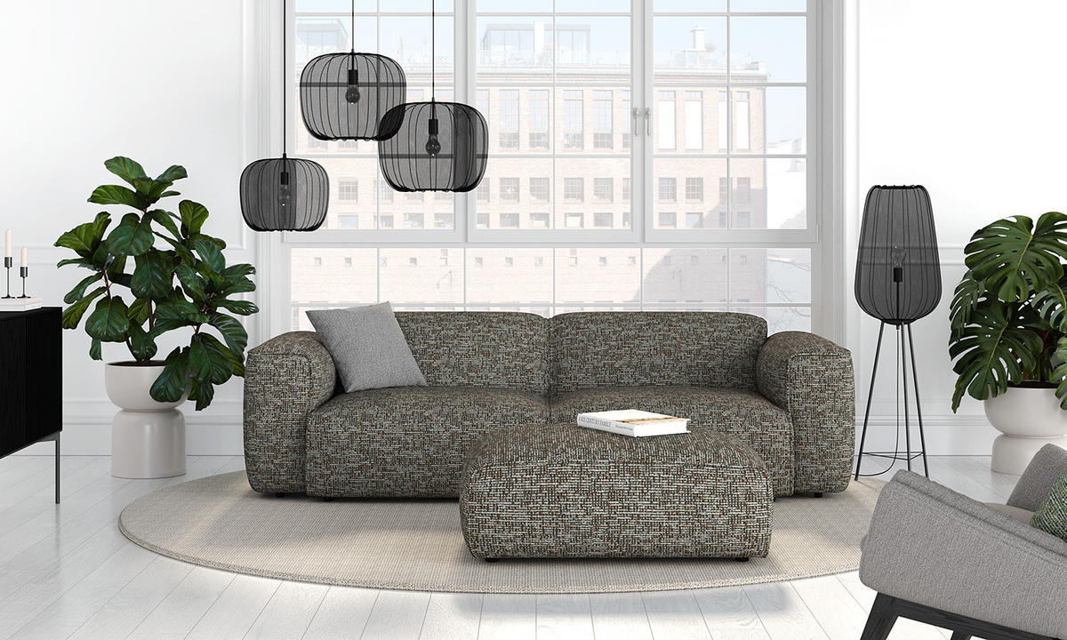 POLSTERHOCKER - Schwarz/Grau, Kunststoff/Textil (81/38/100cm) - home24