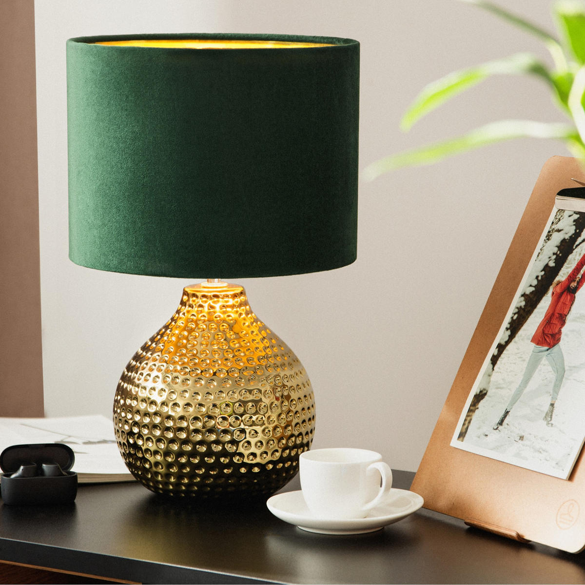 TISCHLAMPE NIPER 2-er Set, Gold/Grün - Goldfarben/Grün, Keramik/Textil (24/24/38cm) - KONSIMO®