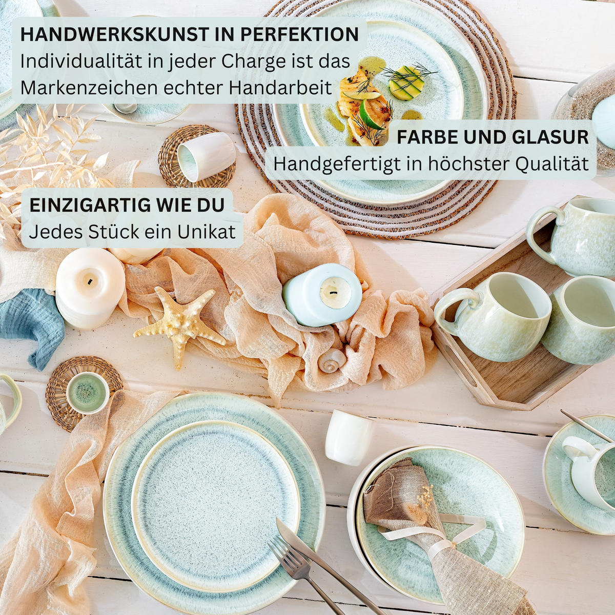 TAFELSERVICE PAROS - 12 teilig aus Steingut - Türkis, Stein (27.5/5/27.5cm) - Sänger