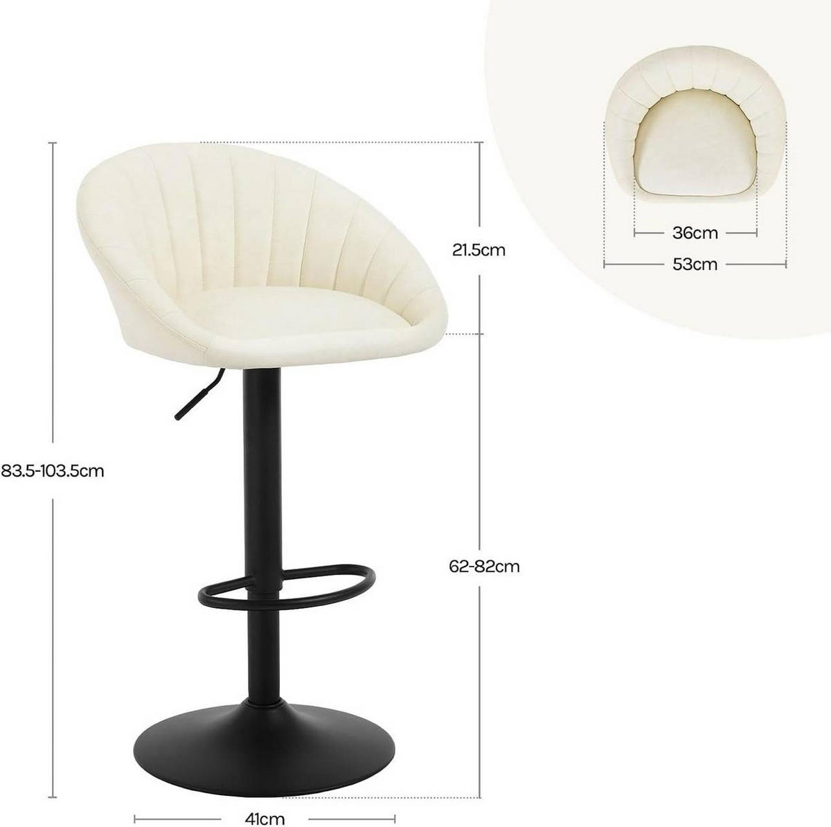 BARHOCKER Kunstleder, Metall, Beige - Beige/Schwarz, Kunststoff/Metall (53/83/45cm) - Woltu