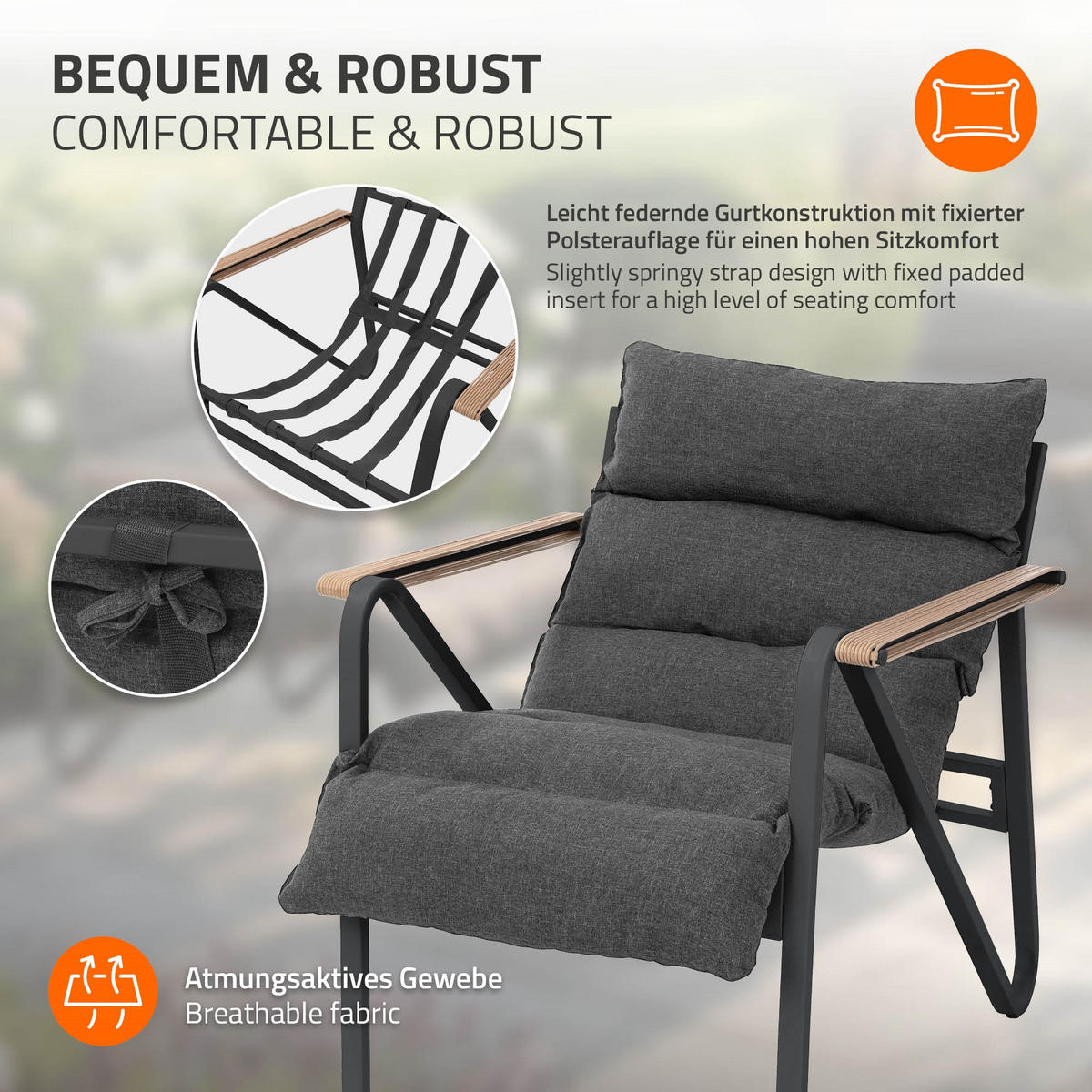 ZAHRADNÍ nábytek, 3dílná sada, antracitově šedá s ocelovým rámem - antracitová/hnědá, kov/textil - ML-DESIGN