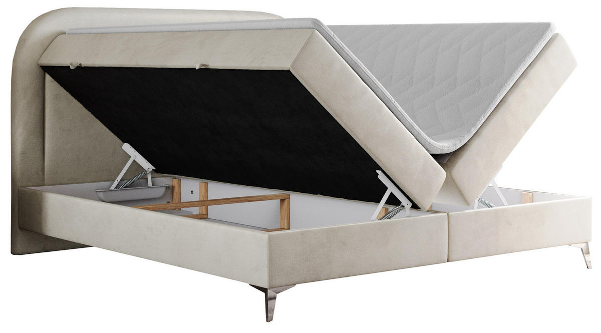 BOXBETT EIRA 120/200 Beige Velvet - H3 - Beige/Silberfarben, Holz/Textil (120/200cm) - MKS