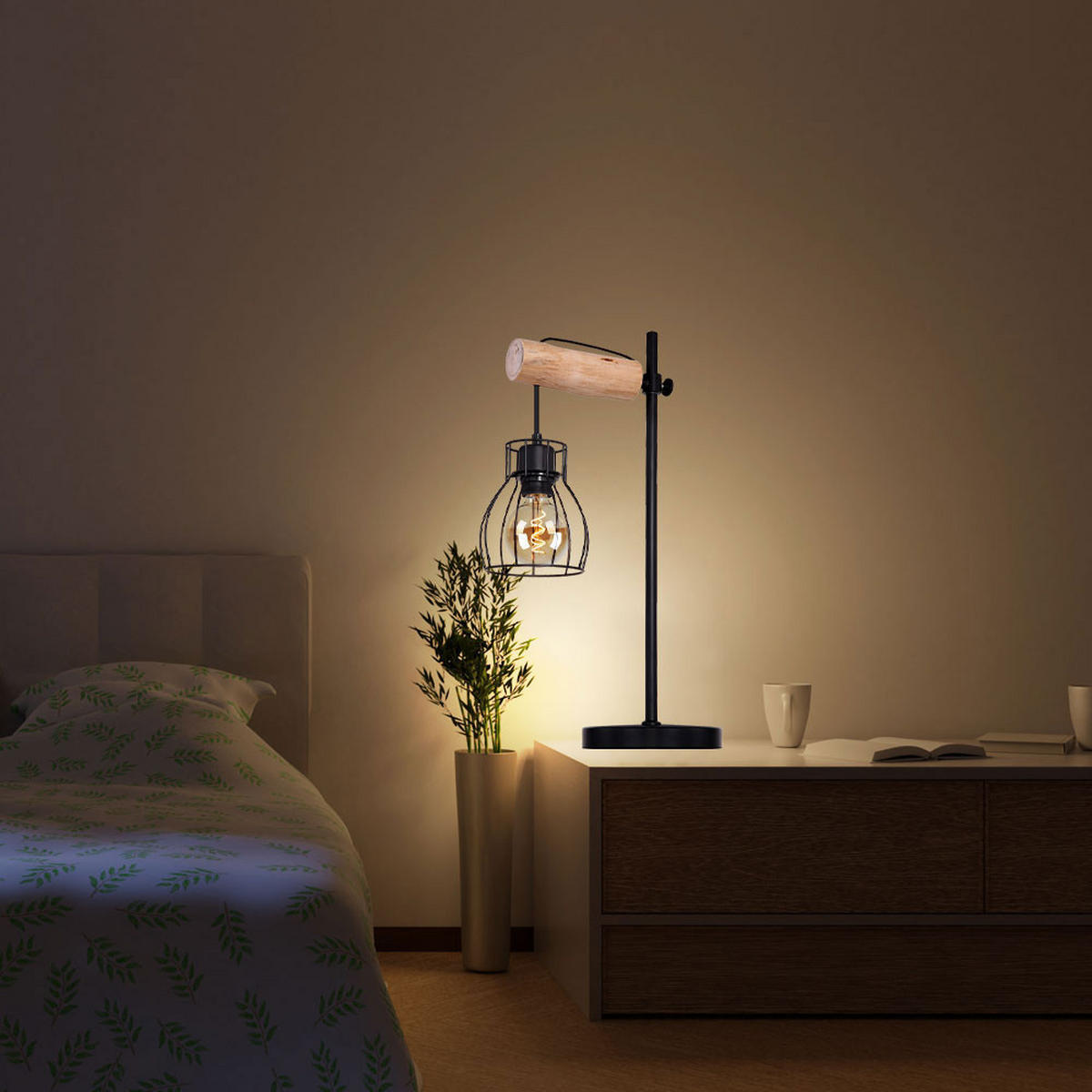 TISCHLEUCHTE Metall Holzoptik Schwarz - Schwarz, Holz (33/18/55cm) - Globo Lighting