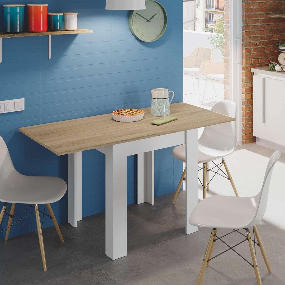 TISCH ausziehbarer Klappsystem in Buchform 67/67/79 cm - Weiß, Holzwerkstoff (67/67/79cm) - Calicosy