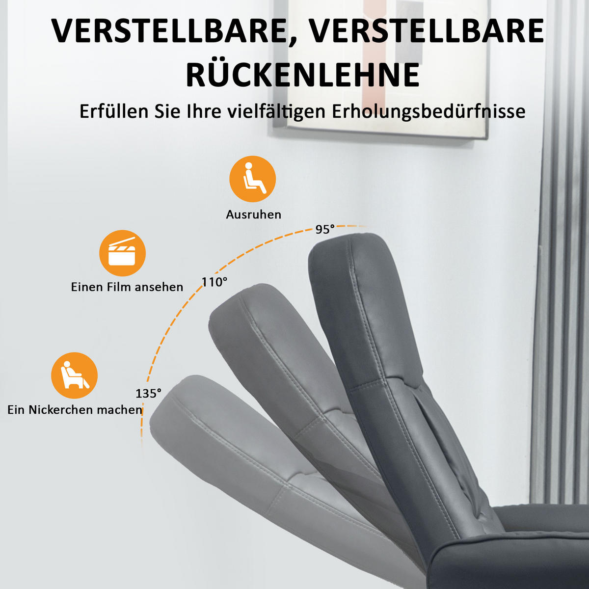 RELAXSESSEL mit Fußhocker, Elektrischer Massagesessel mit Liegefunktion - Dunkelgrau, Metall (81/105/76cm) - HOMCOM
