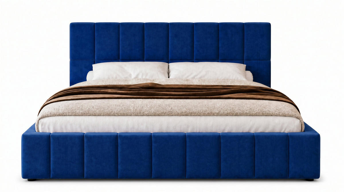 POLSTERBETT 180x200 cm, Alma, Doppelbett mit Bettkasten, Lattenrost aus Holz, Velourstoff, Dunkelblau - Dunkelblau, Holz/Kunststoff (180/200cm) - Marpur