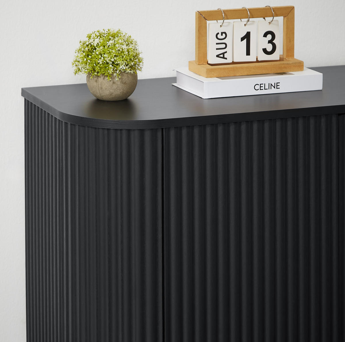 SIDEBOARD 162,5/38/61 cm in Schwarz mit Wellenfront und 4 Türen - Schwarz, Metall (162/61/38cm) - Flora Grace