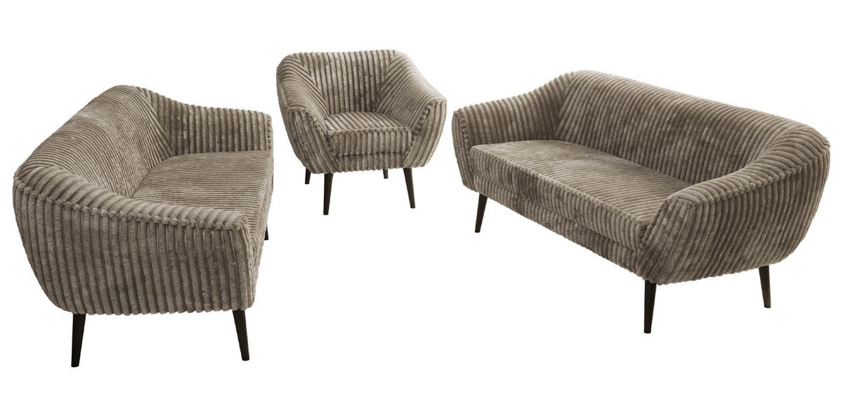 SEDACÍ SOUPRAVA 3+3+1 PIRS - Světle hnědá Manšestr - Černé nohy - černá/světle hnědá, kompozitní dřevo/textil (180/75/74cm) - MKS