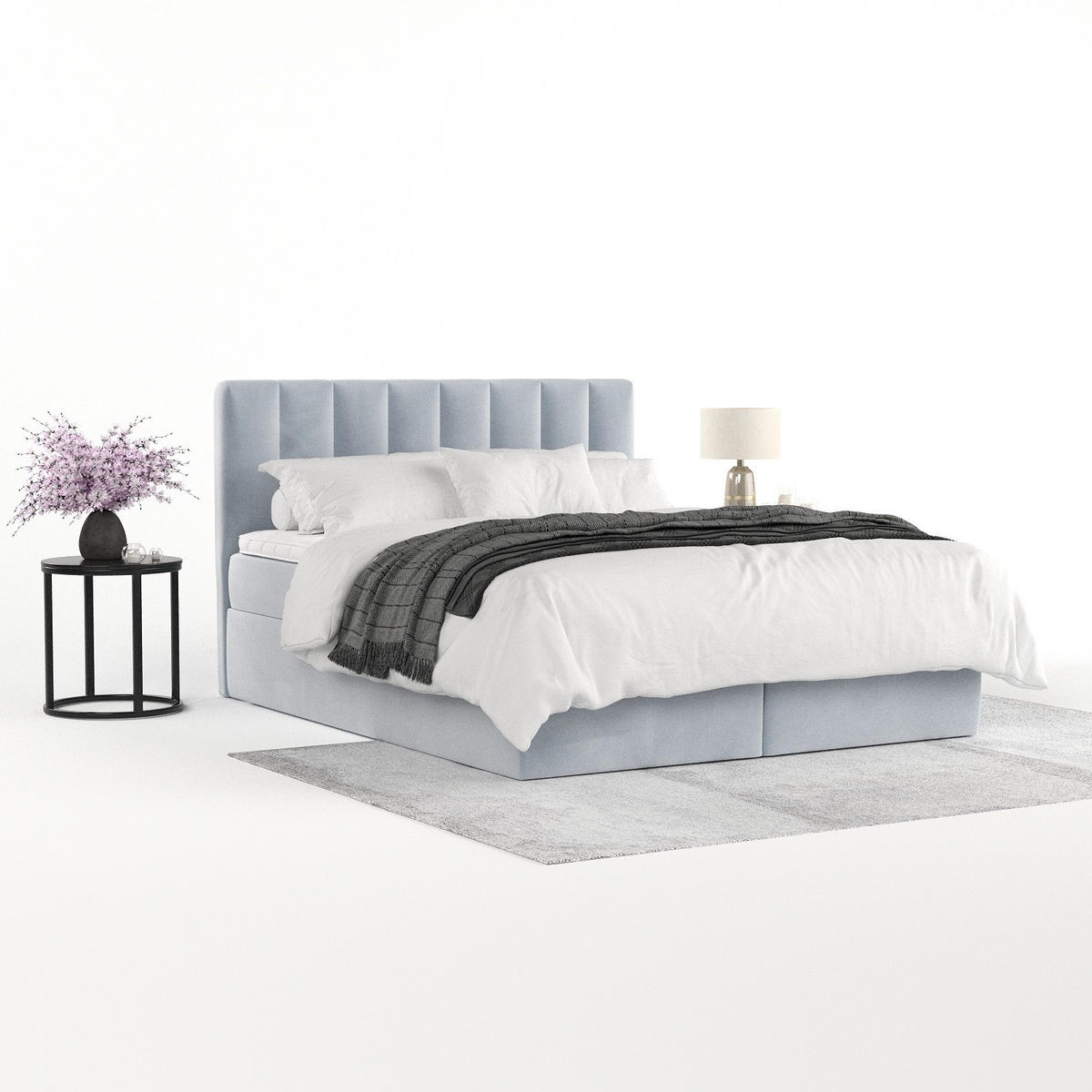 BOXBETT Lusso 200/200 cm Hellgrau im Paros Stoff - Hellgrau/Schwarz, Holz/Holzwerkstoff (200/200cm) - AltaBeds