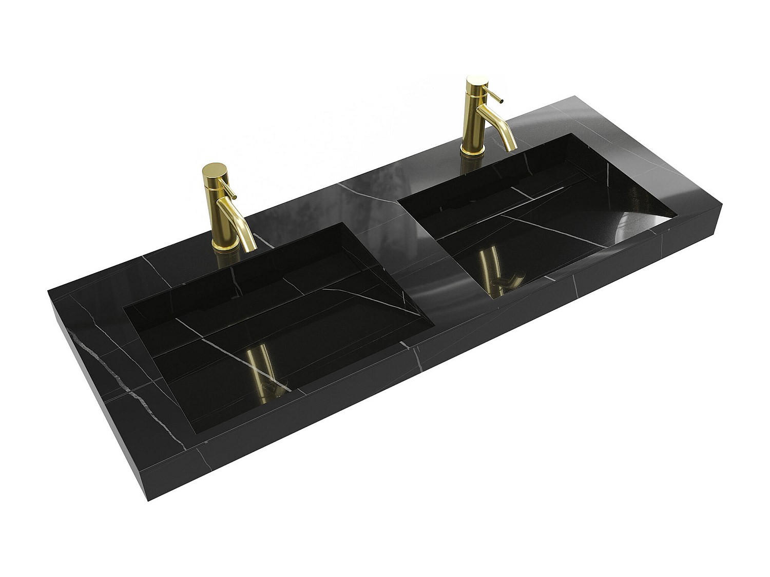 DOPPEL-WASCHBECKEN hängend - 120,2 x 45,2 x 8 cm - Solid Surface - Marmor-Optik Schwarz - TAKOTNA - Schwarz, Stein (120.2/8/45.2cm) - Vente-Unique