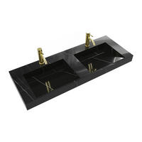 DOPPEL-WASCHBECKEN hängend - 120,2 x 45,2 x 8 cm - Solid Surface - Marmor-Optik Schwarz - TAKOTNA - Schwarz, Stein (120.2/8/45.2cm) - Vente-Unique