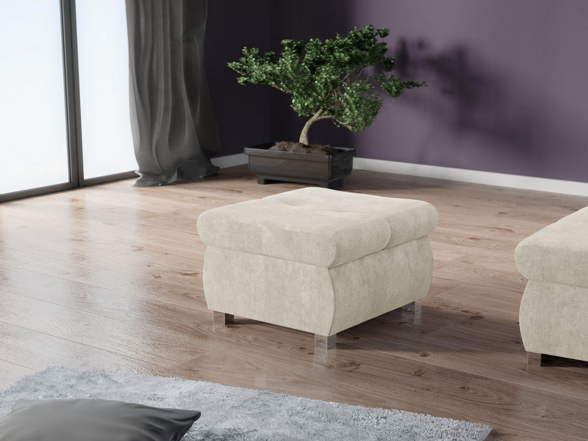 POLSTERHOCKER Orkan Klein - Silberfarben/Creme, Holz/Textil (60/39/60cm) - MIRJAN24