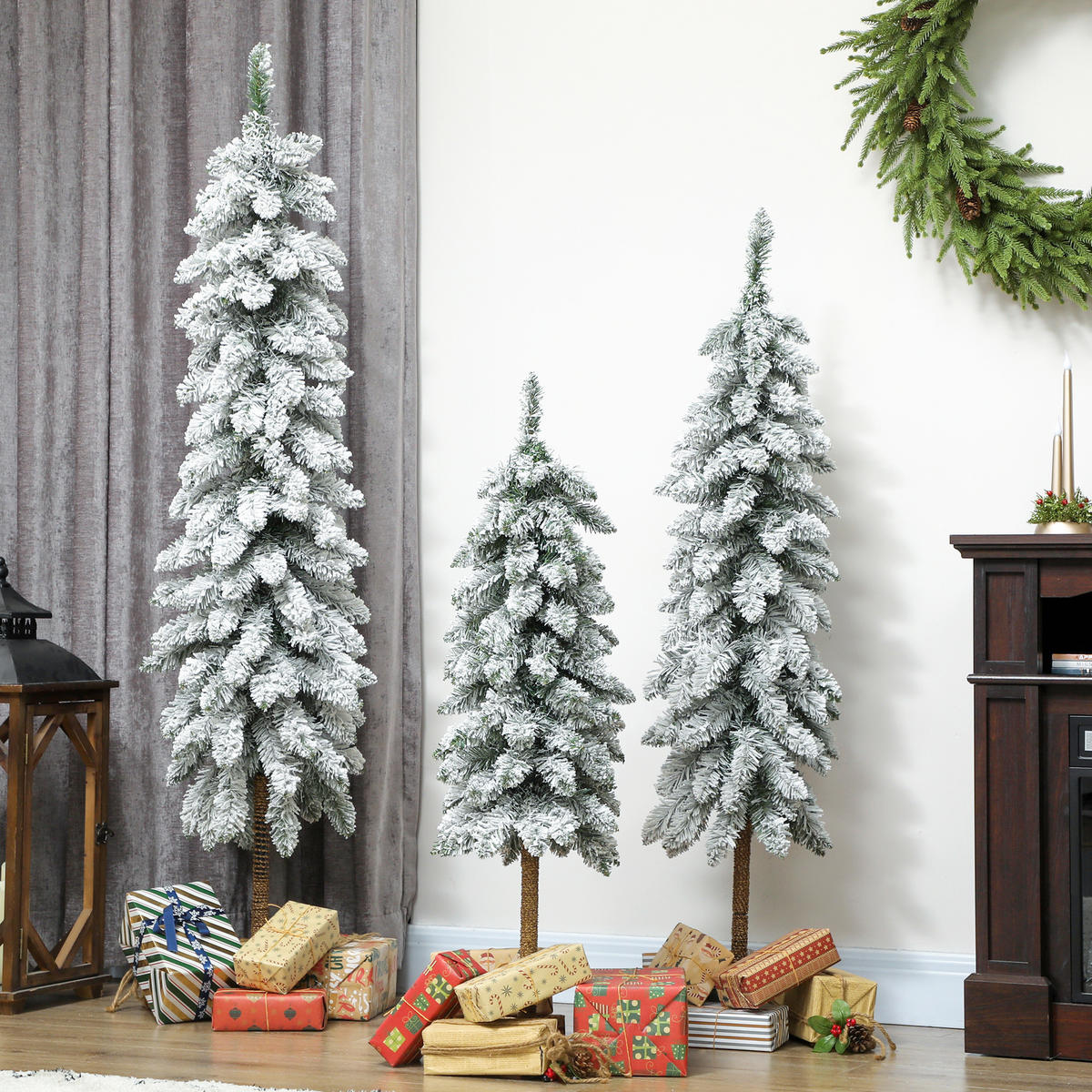 KÜNSTLICHER-WEIHNACHTSBAUM 3er-set mit Schnee 90/120/150 cm mit Metallständer - Grün, Kunststoff (150cm) - HOMCOM