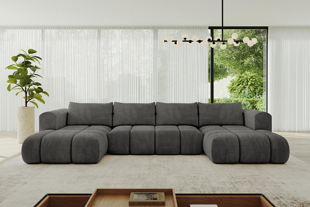 WOHNLANDSCHAFT Ottomane Links CLOUD-U 414x180x40 Dunkelgrau Velours - Dunkelgrau, Holzwerkstoff/Kunststoff (414/90/180cm) - ALTDECOR