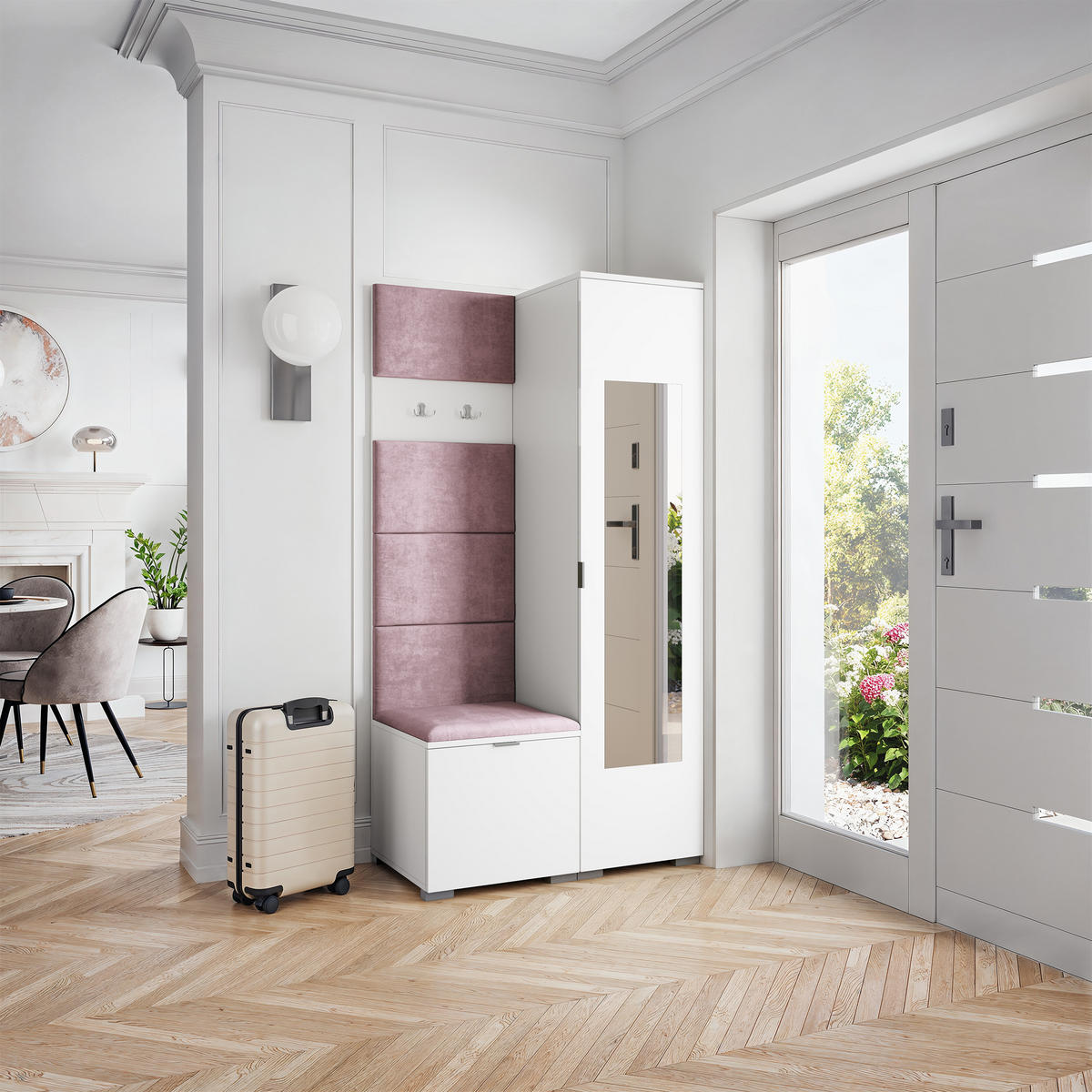 GARDEROBENSCHRANK VIRA 95/181/51 cm Modern Garderobe-Set Weiß - Lila/Weiß, Holzwerkstoff (95/181/51cm) - MASSENO