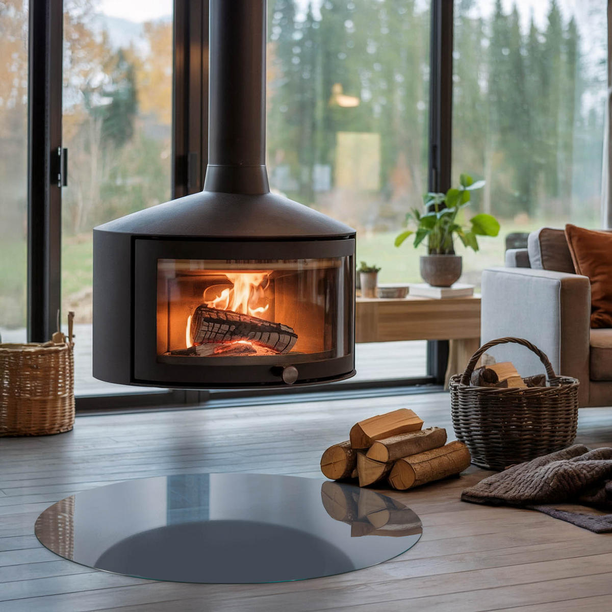 GLASPLATTE für Kamin Ø 90 cm - Dunkelblau, Glas (90/90/0.4cm) - TULUP