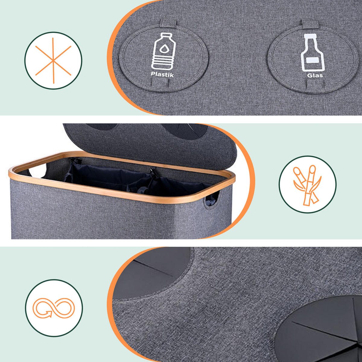 PFANDFLASCHEN-SAMMELBEHÄLTER - Grau, Holz/Kunststoff (57/80/37cm) - Relaxdays