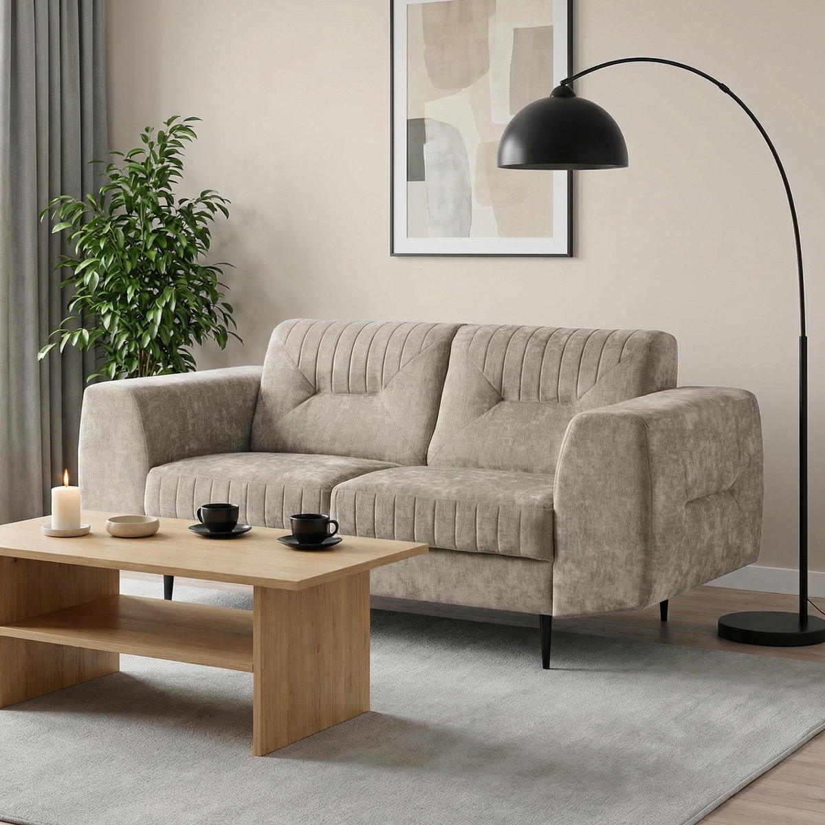 SITZGARNITUR Venezia mit Metallbeinen, beige - Beige/Schwarz, Holzwerkstoff/Metall (233/85/94cm) - Beautysofa