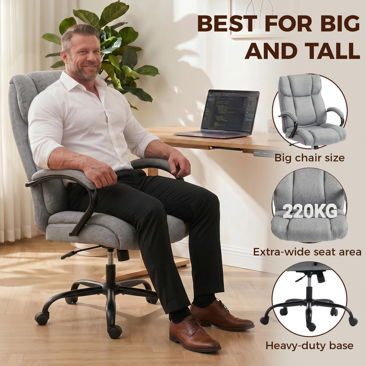 KANCELÁŘSKÁ ŽIDLE Kancelářská židle s nastavitelnou výškou Nosnost 220 kg Světle šedá - světle šedá, plast (72.5/118/80cm) - Vinsetto