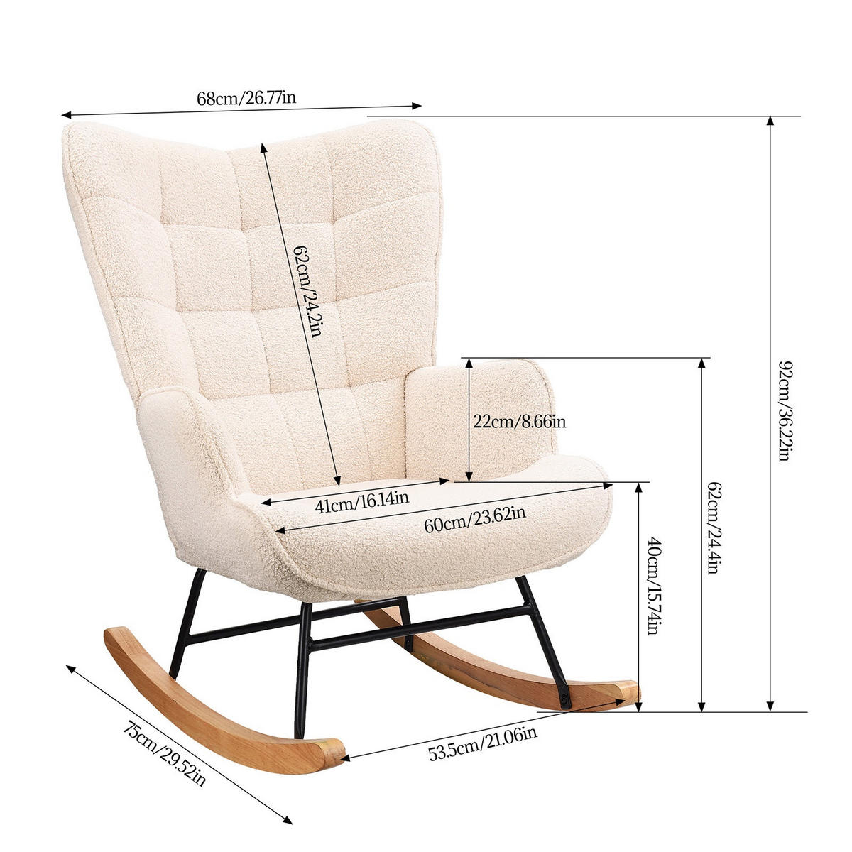SCHAUKELSTUHL Teddy Comfort mit quadratisch gesteppter Rückenlehne, Teddy-Fleece Beige - Beige, Textil (68/92/75cm) - DELFA
