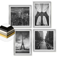 WANDBILDER 4er Set - 50x50 cm & 40x60 cm Silberner Rahmen - Monochromatische Brückentürme - Silberfarben, Kunststoff (50/50cm) - ArtPrintCave